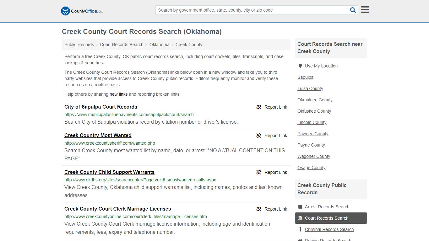 Court Records Search - Creek County, OK (Adoptions ...