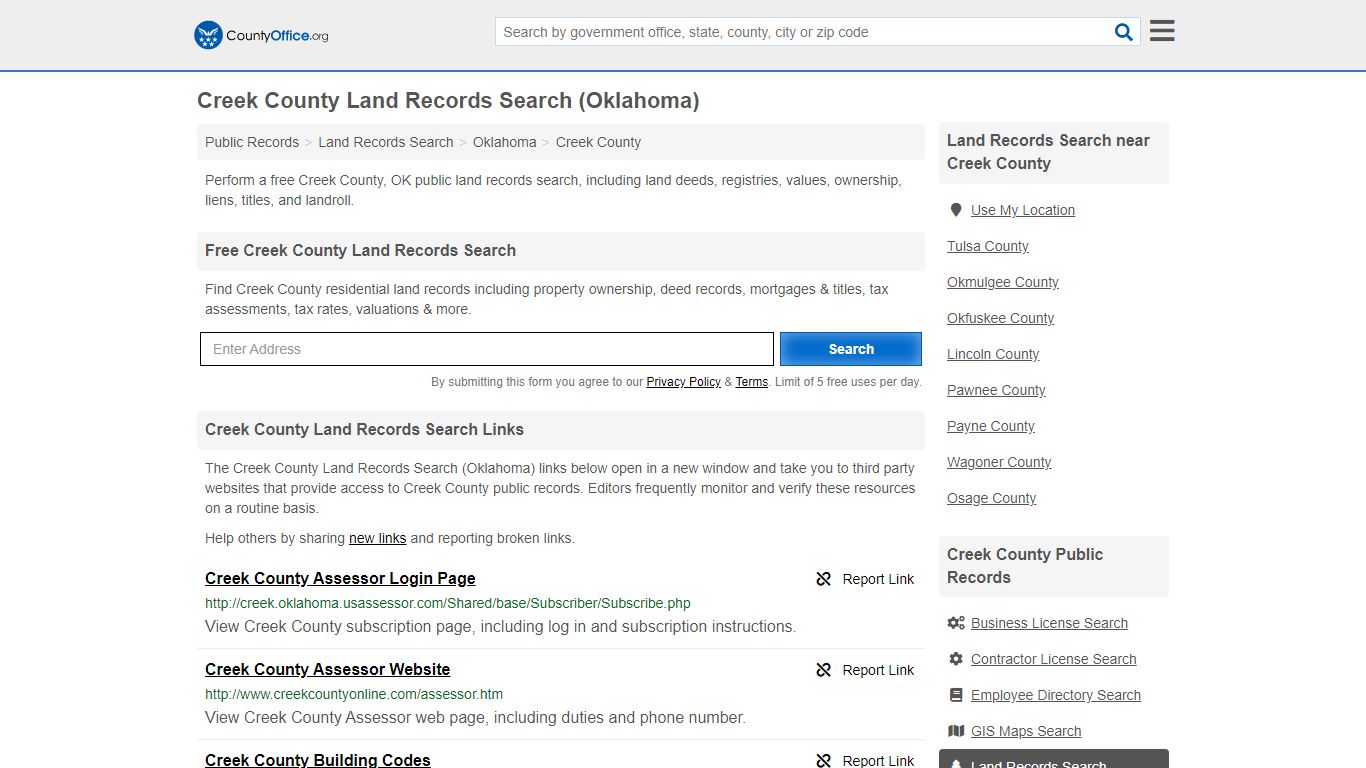 Land Records Search - Creek County, OK (Deeds, GIS Maps ...